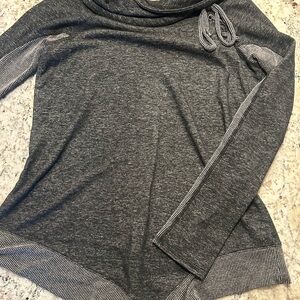 Maurices Charcoal Long Sleeve Top with Light Gray Stripes